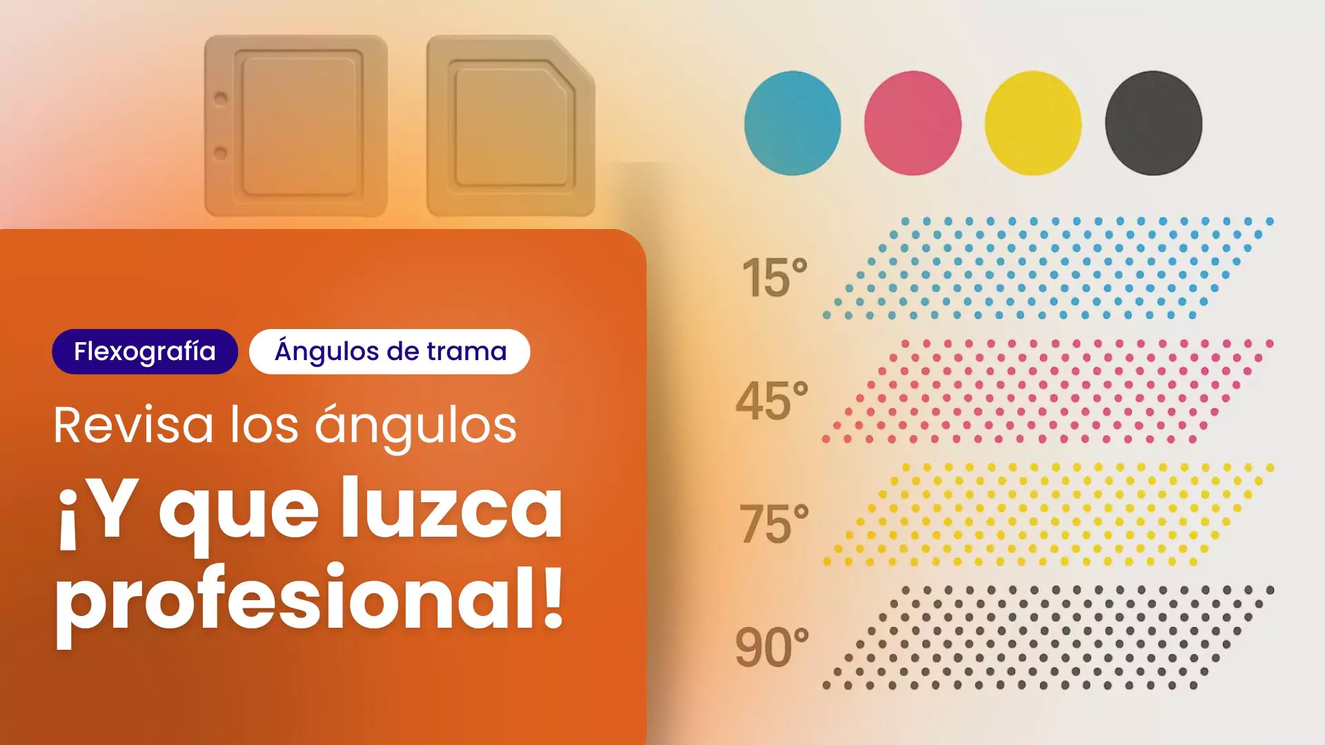 diagrama de ángulos de trama en flexografía con puntos de colores CMYK